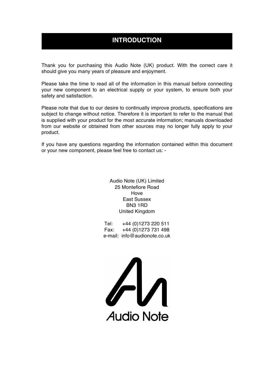 Introduction | Audio Note P1 SE User Manual | Page 5 / 11