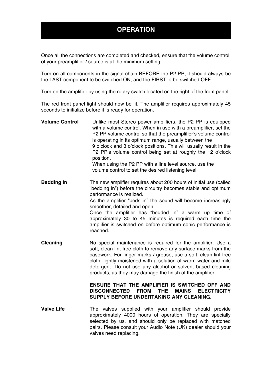 Operation | Audio Note P2 User Manual | Page 8 / 11