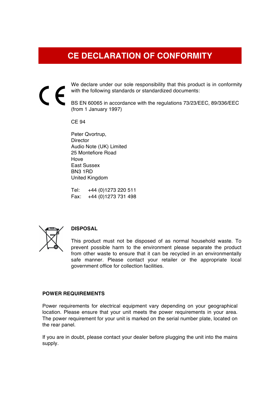 Ce declaration of conformity | Audio Note P4 Balanced User Manual | Page 4 / 15