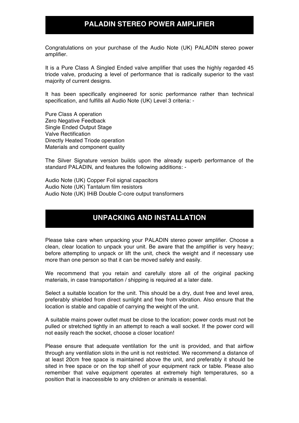 Audio Note Paladin Silver Signature User Manual | Page 6 / 13