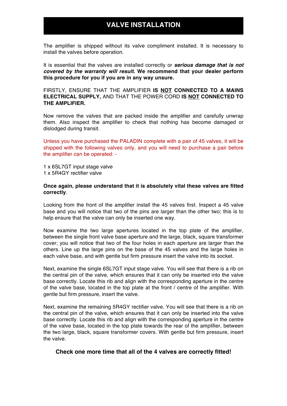 Valve installation | Audio Note Paladin Silver Signature User Manual | Page 7 / 13