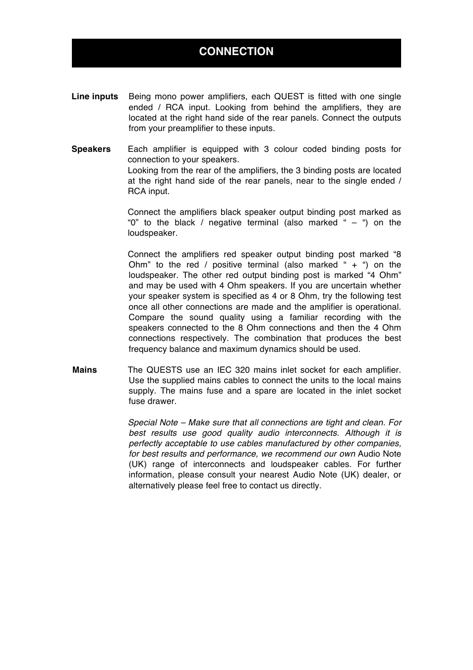 Connection | Audio Note Quest User Manual | Page 8 / 12
