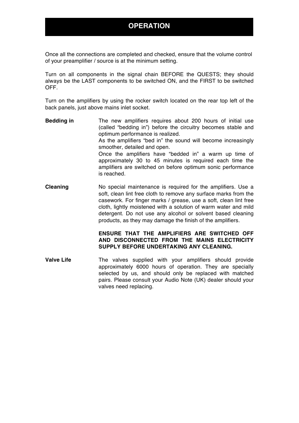 Operation | Audio Note Quest User Manual | Page 9 / 12