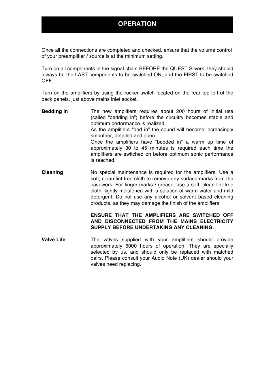 Operation | Audio Note Quest Silver User Manual | Page 9 / 12