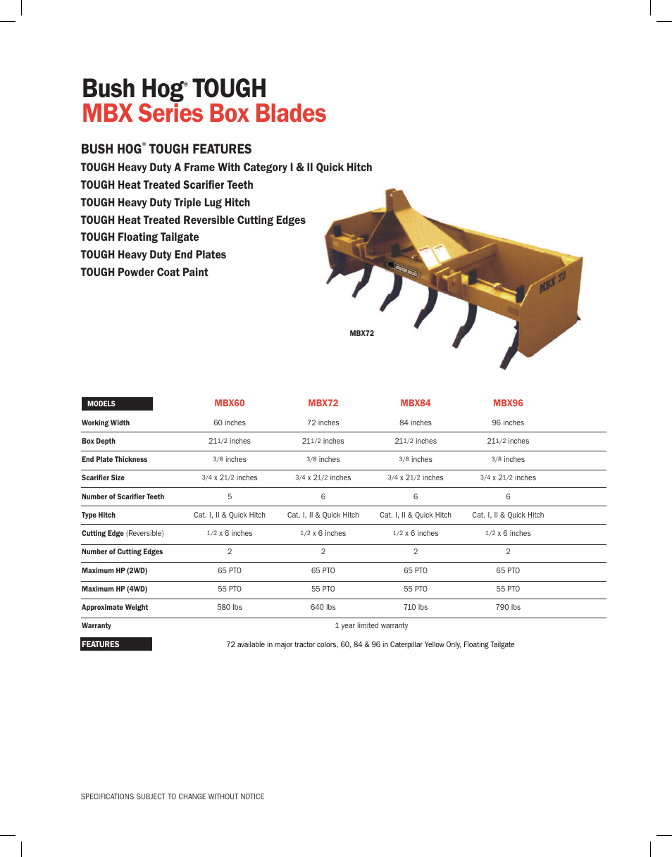 Bush Hog Box Blades MBX User Manual | 1 page