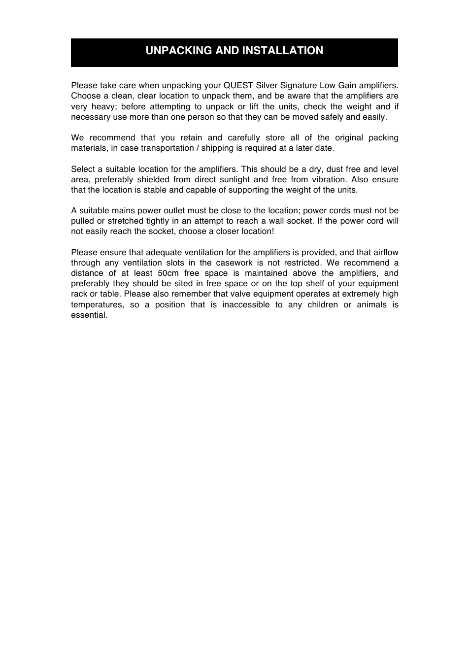 Unpacking and installation | Audio Note Quest Silver Signature Low Gain User Manual | Page 7 / 13
