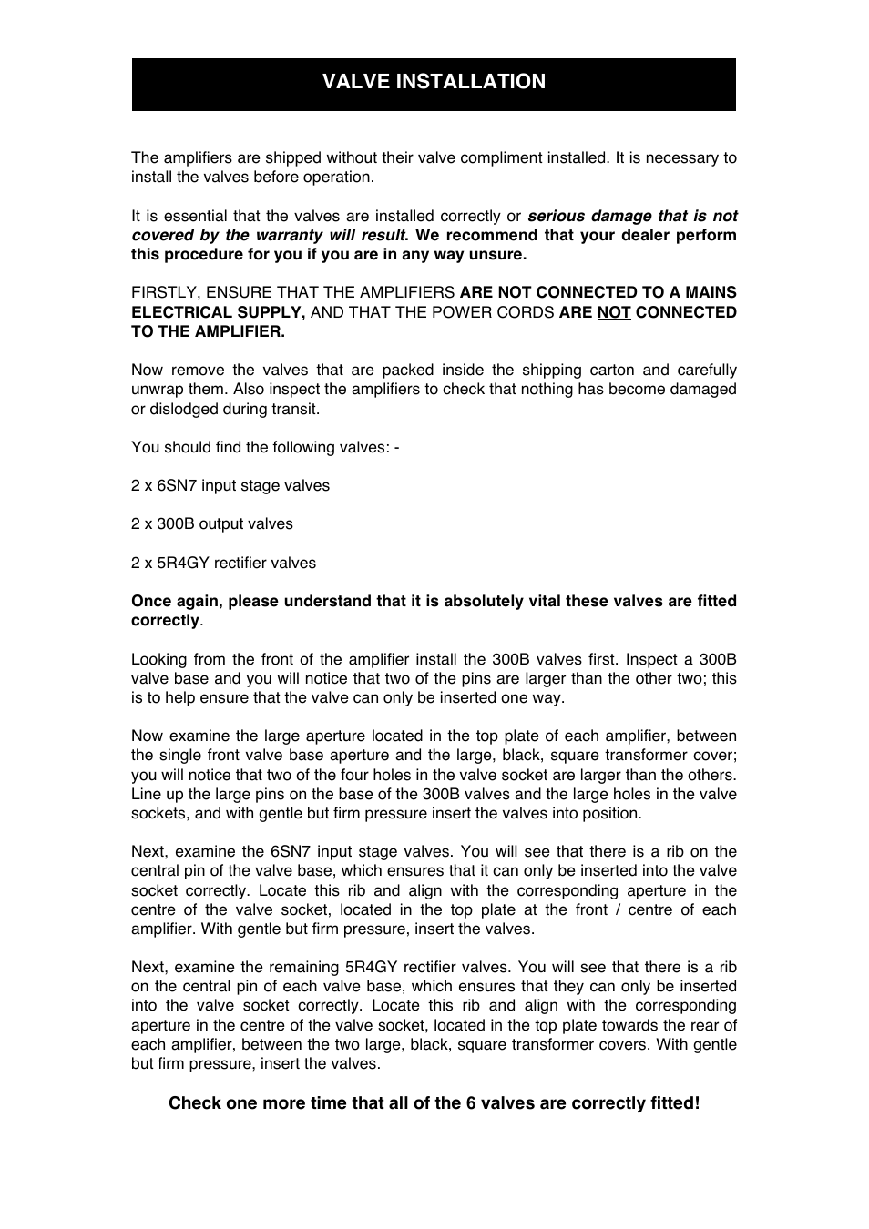 Valve installation | Audio Note Shinri User Manual | Page 8 / 13
