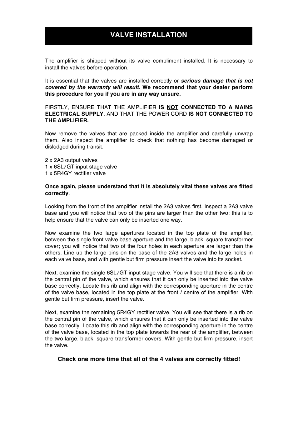 Valve installation | Audio Note Vindicator Silver User Manual | Page 7 / 12