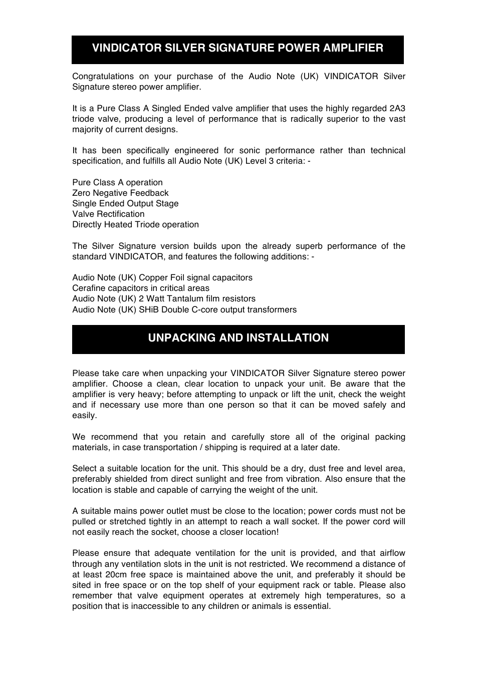 Audio Note Vindicator Silver Signature User Manual | Page 6 / 12