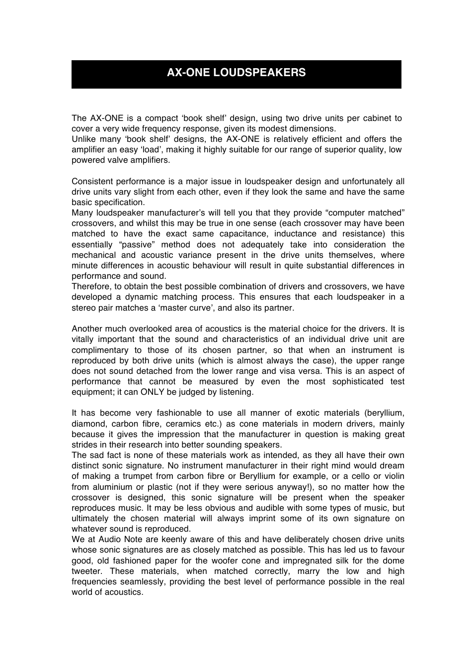Audio Note AX-One Speaker User Manual | Page 5 / 12
