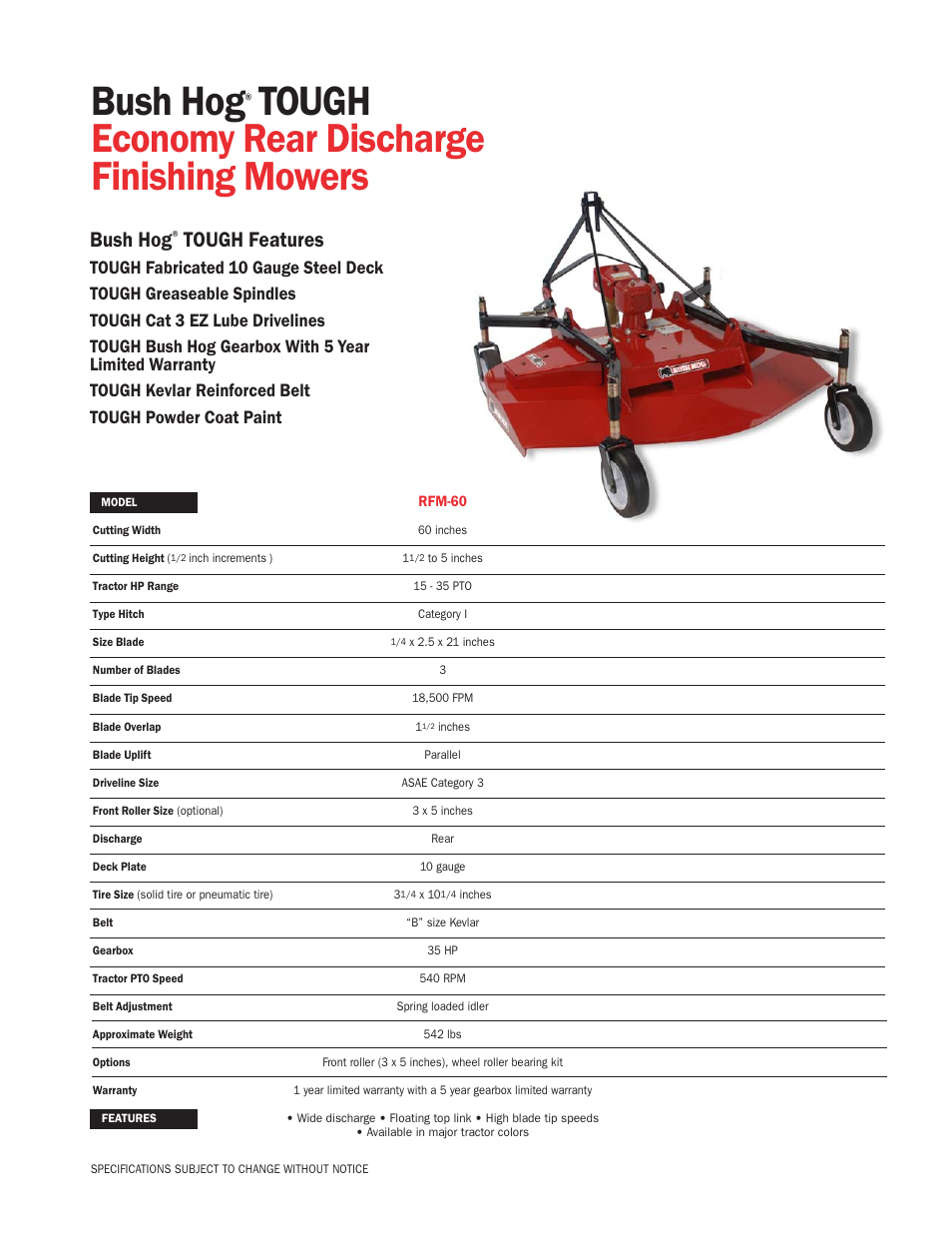 Bush Hog TOUGH RFM-60 User Manual | 1 page