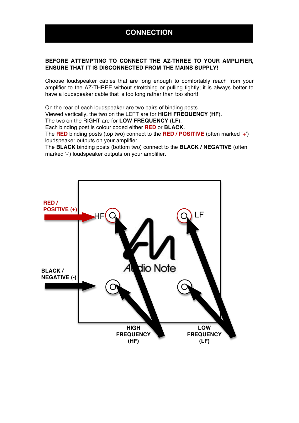 Hf lf, Connection | Audio Note AZ-Three Speaker User Manual | Page 9 / 14