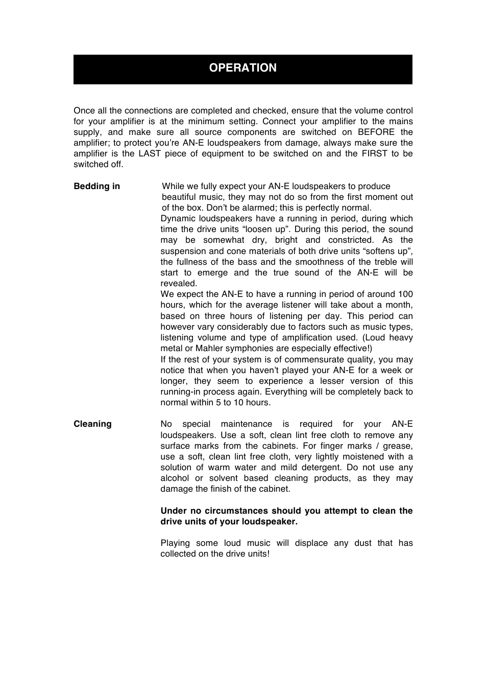 Operation | Audio Note AN-E User Manual | Page 13 / 16