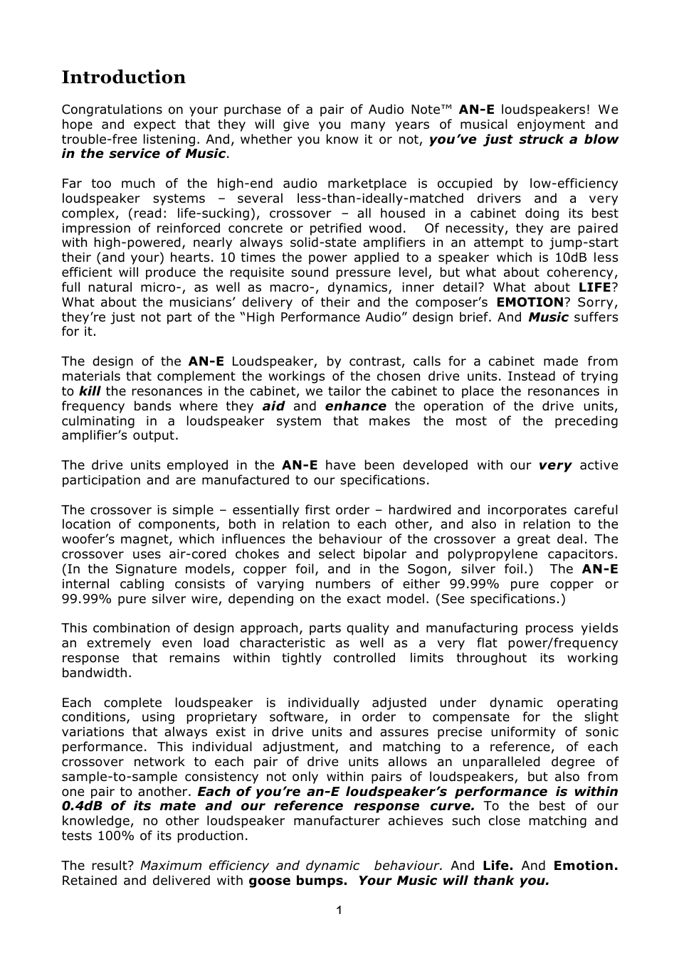 Introduction | Audio Note AN-E LX Specs User Manual | Page 2 / 9