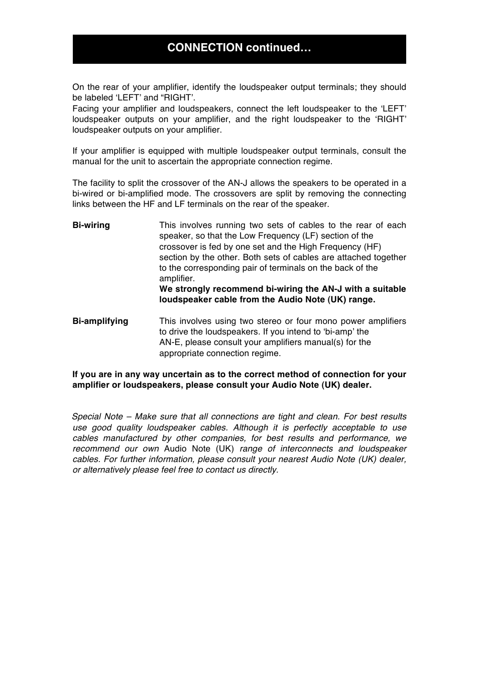 Connection continued | Audio Note AN-J User Manual | Page 10 / 14