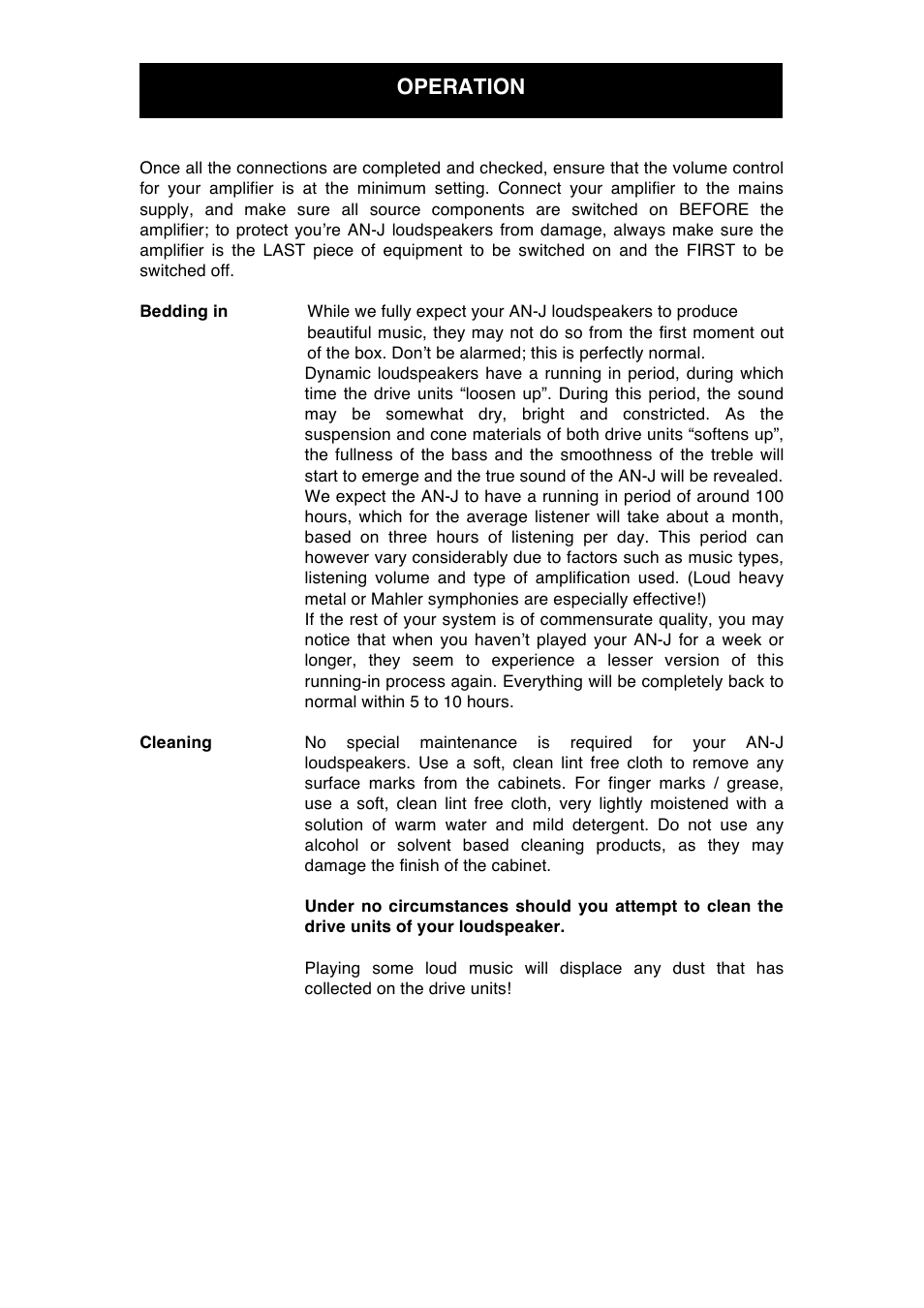 Operation | Audio Note AN-J User Manual | Page 11 / 14