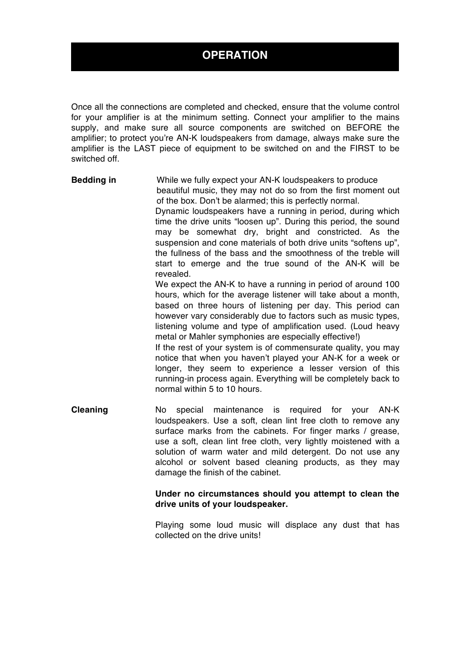 Operation | Audio Note AN-K User Manual | Page 11 / 14