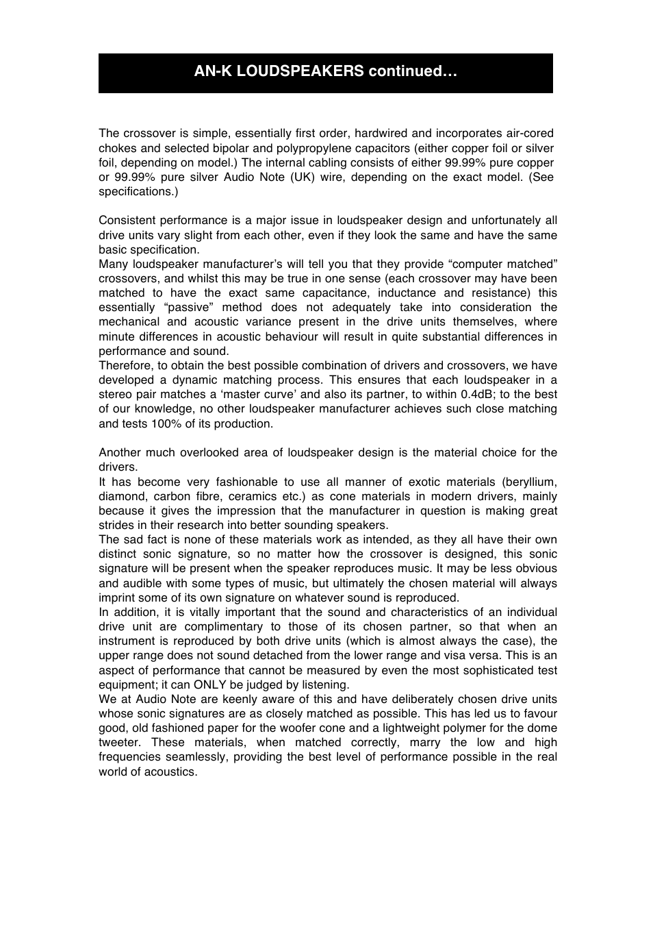 An-k loudspeakers continued | Audio Note AN-K User Manual | Page 7 / 14