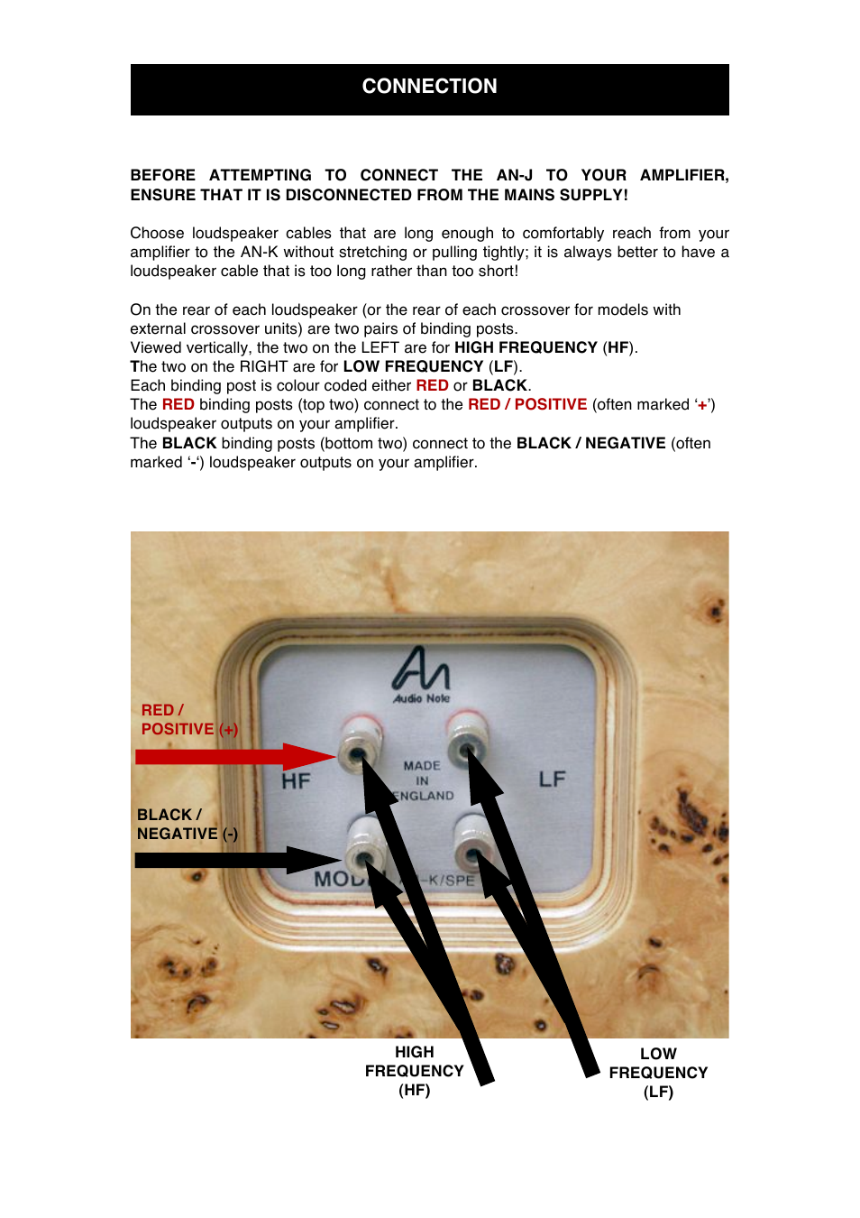 Connection | Audio Note AN-K User Manual | Page 9 / 14