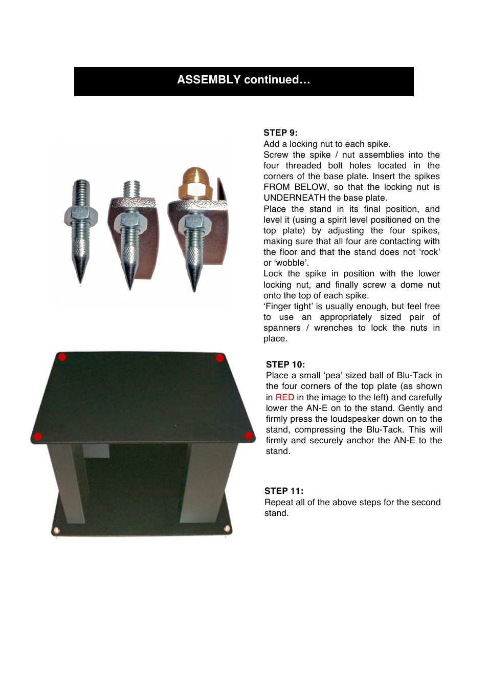 Assembly continued | Audio Note AN Speaker Stands User Manual | Page 9 / 11