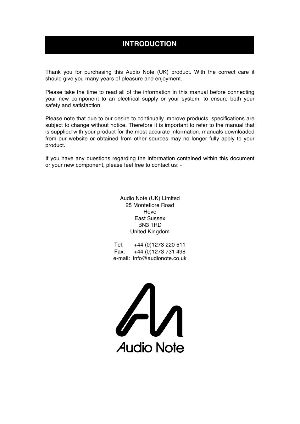 Introduction | Audio Note AN-S1 User Manual | Page 5 / 9
