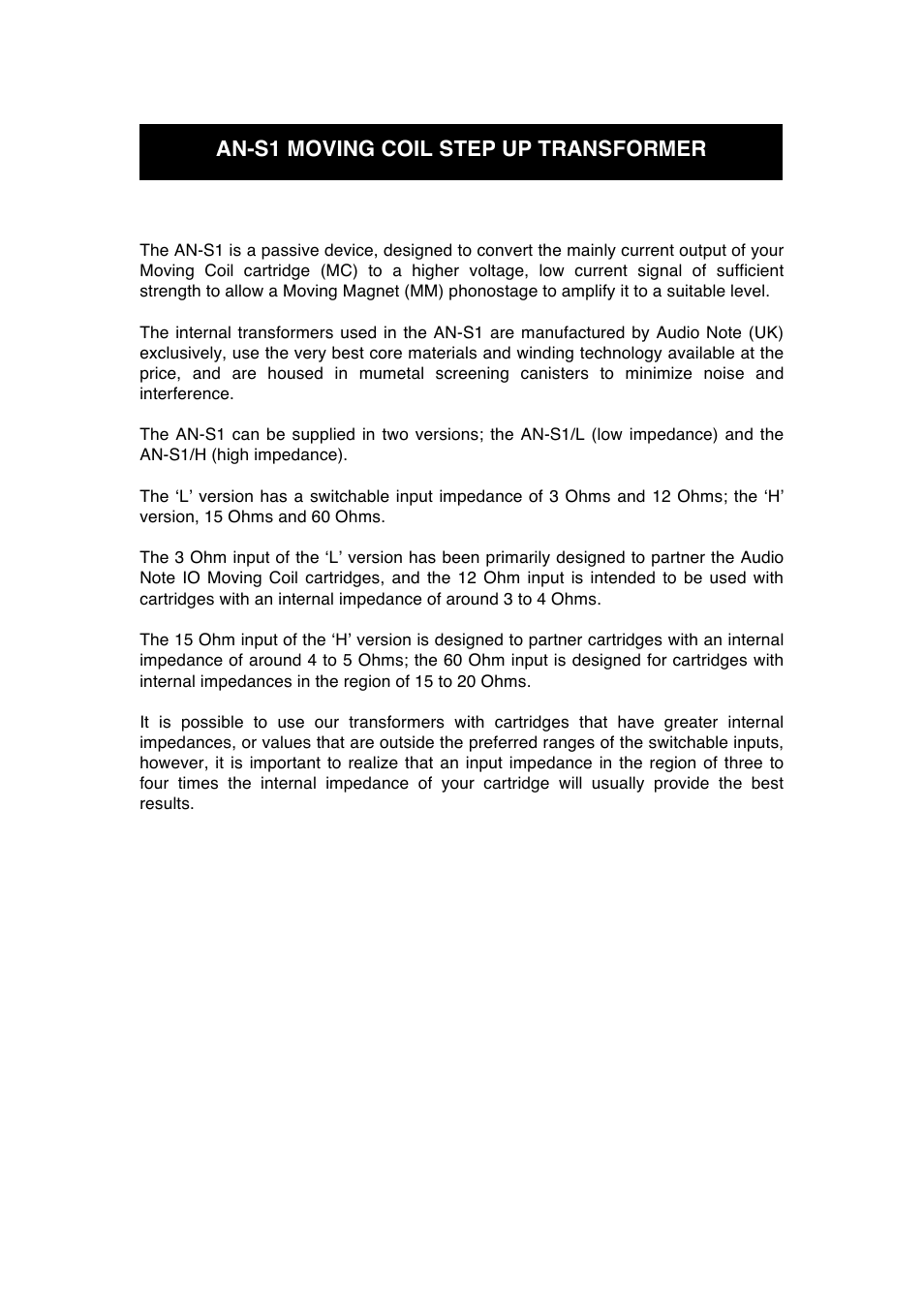 Audio Note AN-S1 User Manual | Page 6 / 9