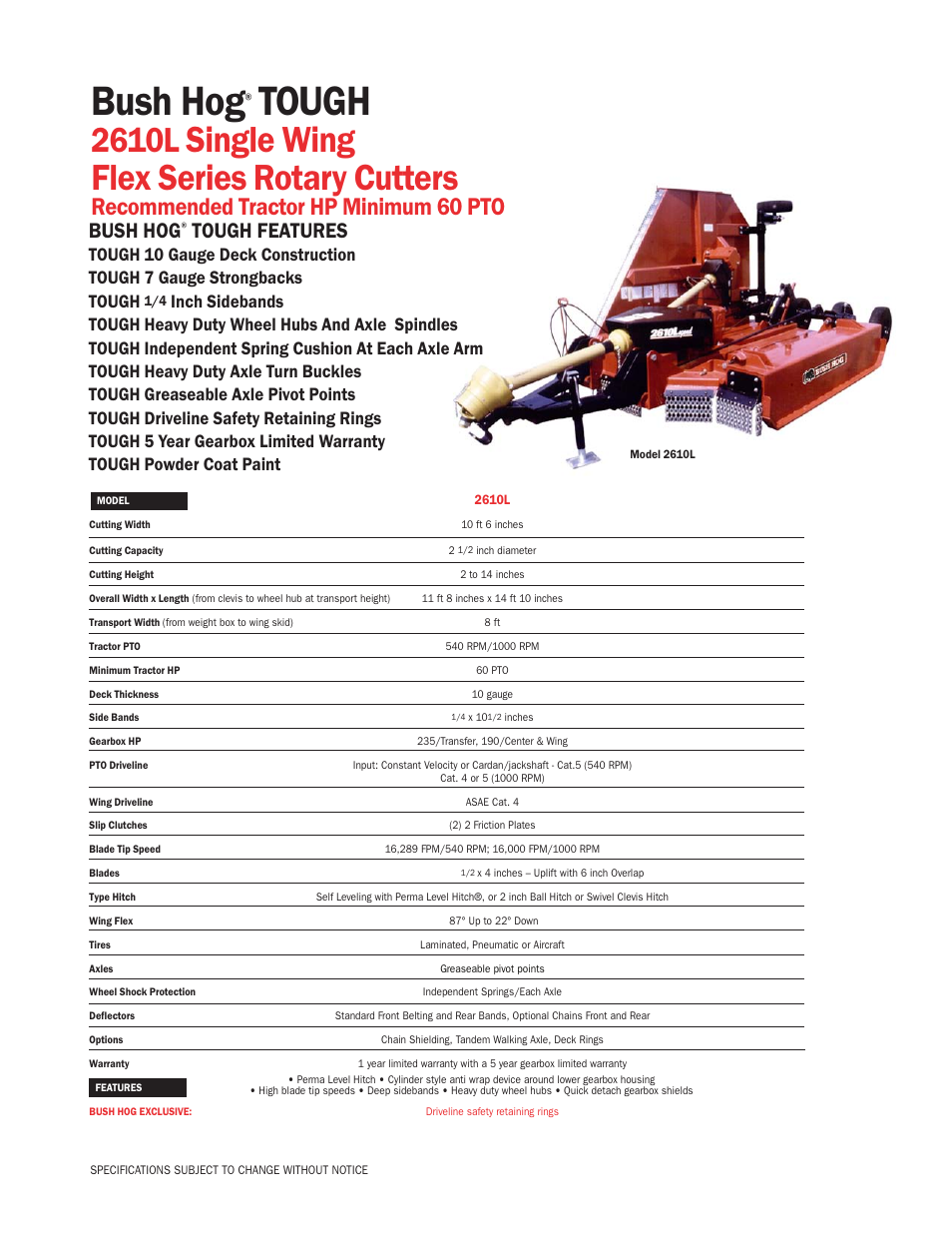 Bush Hog TOUGH 2610L User Manual | 1 page