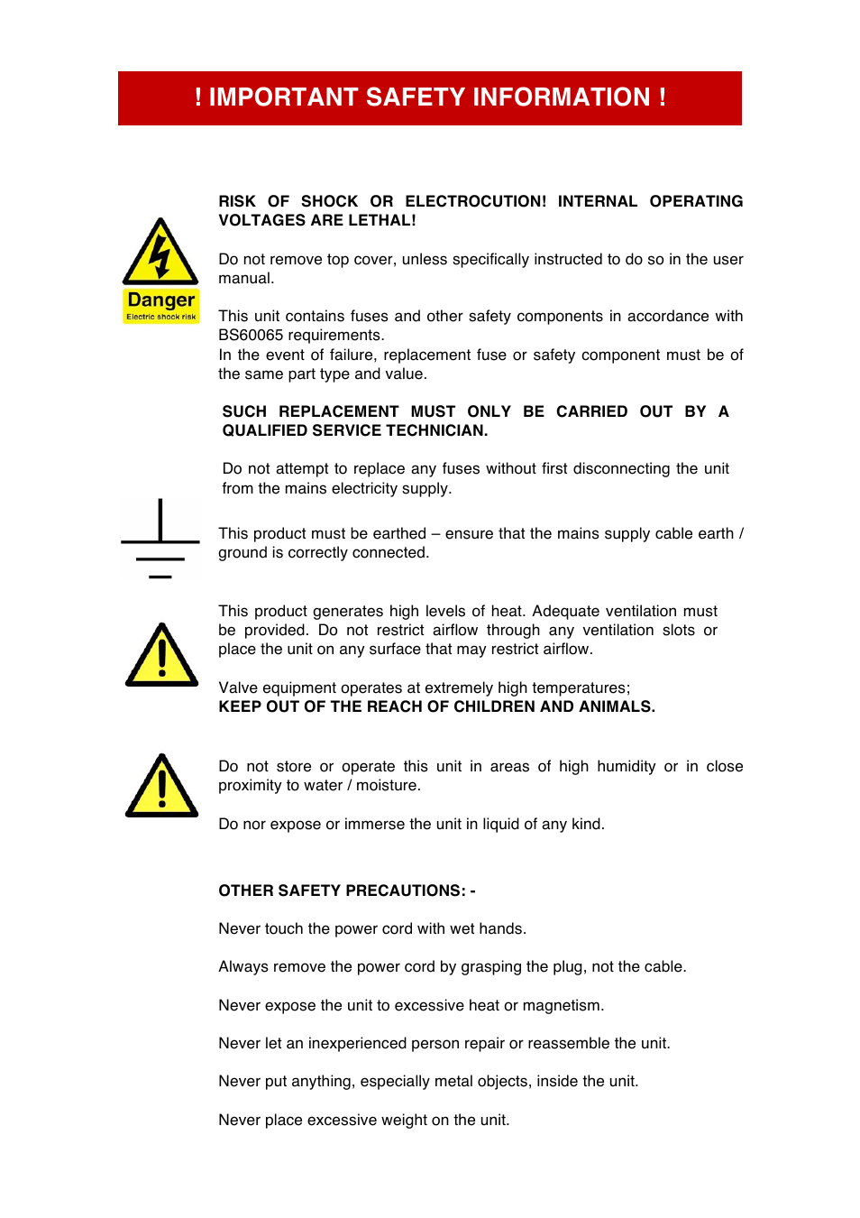 Important safety information | Audio Note AN-S8 User Manual | Page 3 / 9