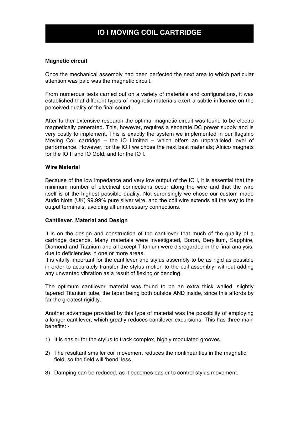 Io i moving coil cartridge | Audio Note IO I User Manual | Page 6 / 15