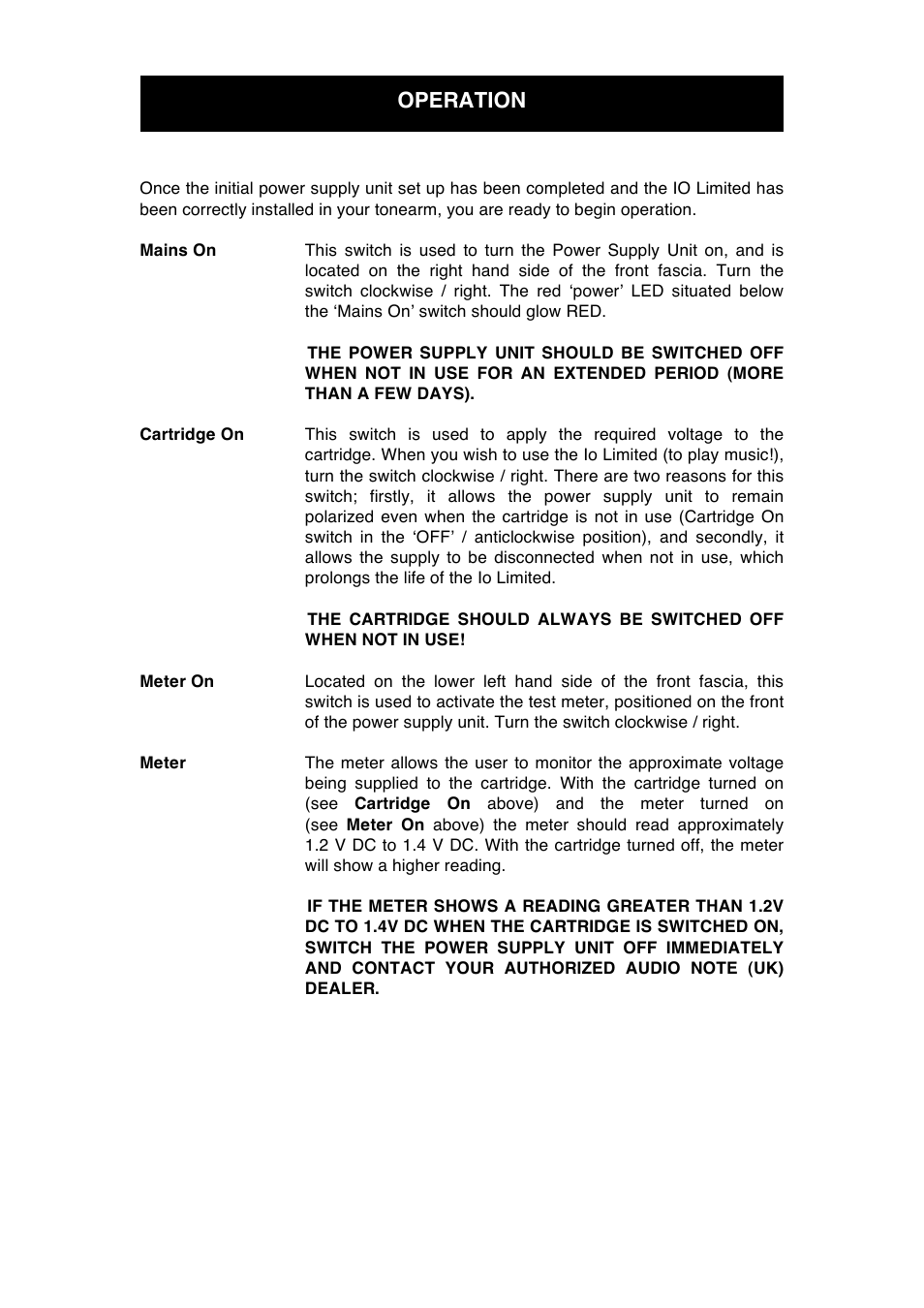 Operation | Audio Note IO Limited User Manual | Page 14 / 18