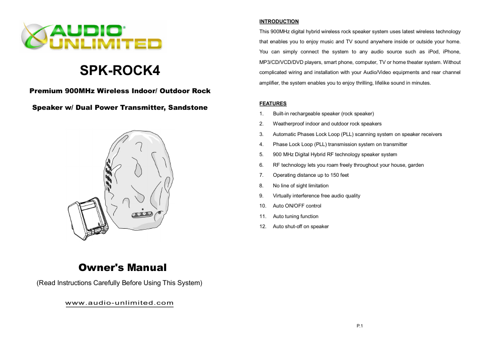 Audio Unlimited spk-rock4 User Manual | 17 pages