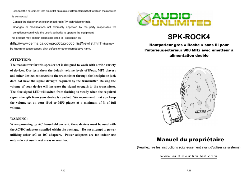 Spk-rock4, Manuel du propriétaire | Audio Unlimited spk-rock4 User Manual | Page 6 / 17