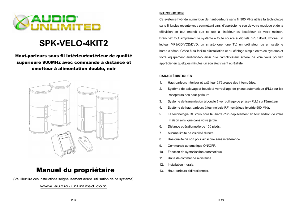 Spk-velo-4kit2, Manuel du propriétaire | Audio Unlimited spk-velo-4kit2 Owners Manual User Manual | Page 7 / 19