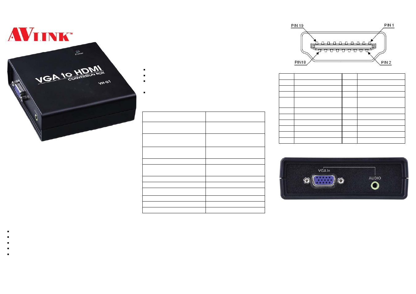 Avlink VH-01 User Manual | 2 pages