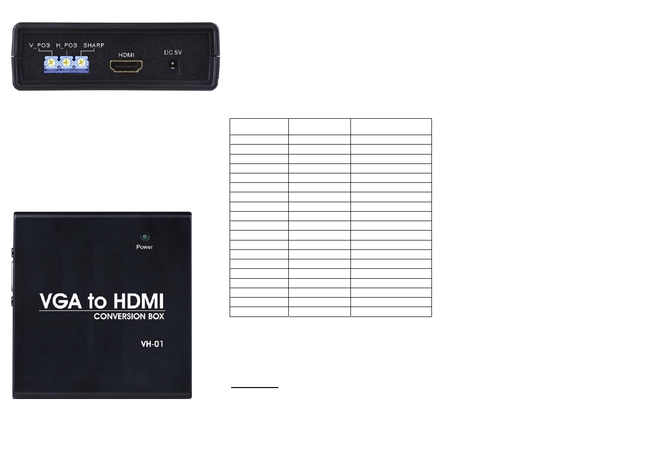 Installation, Support vga mode | Avlink VH-01 User Manual | Page 2 / 2