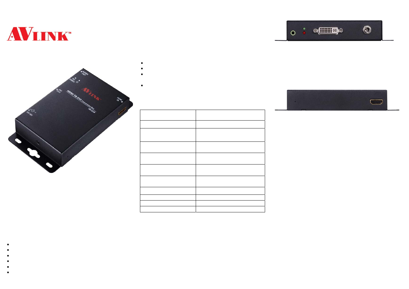 Avlink HD-01W User Manual | 2 pages