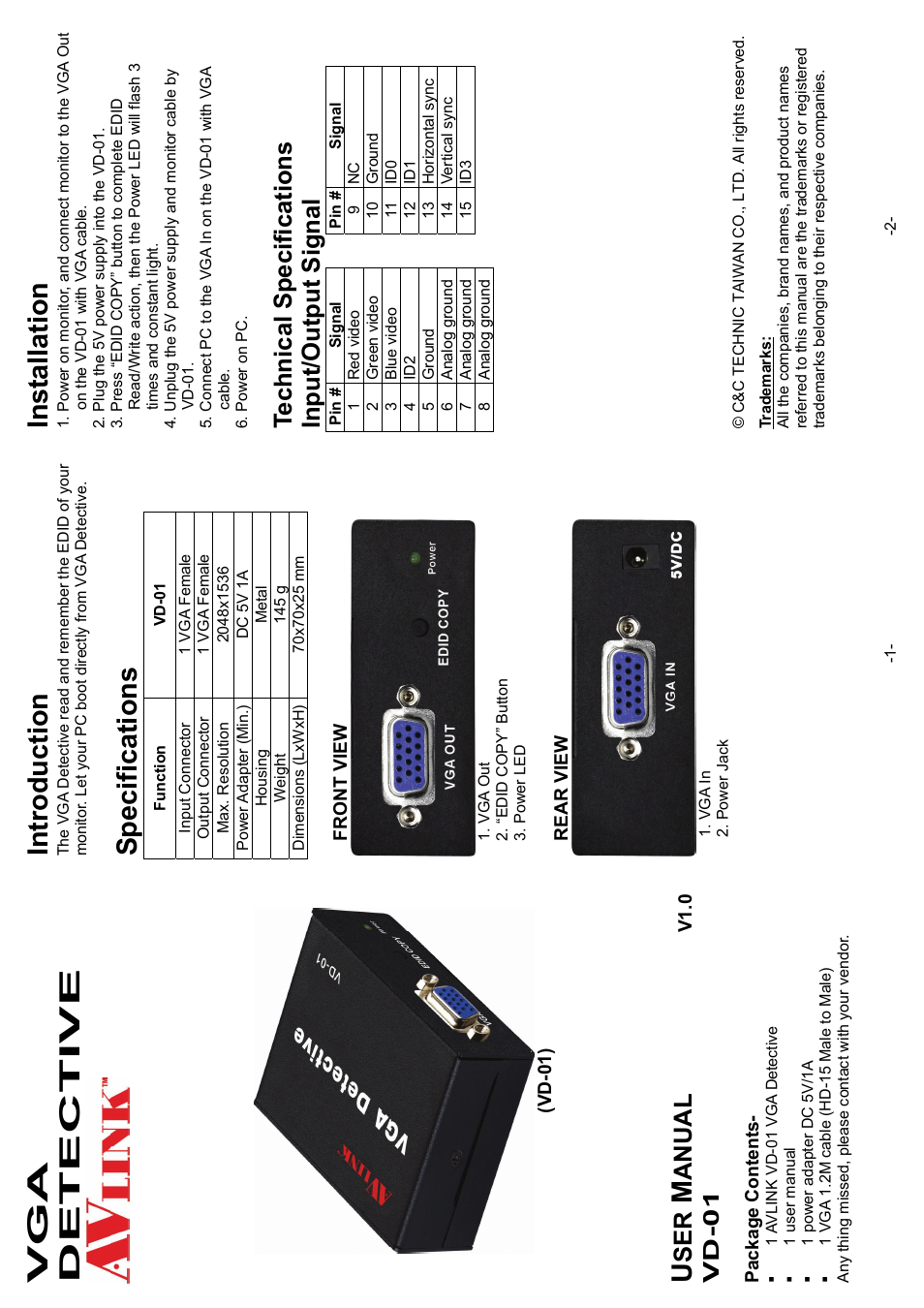 Avlink VD-01 User Manual | 1 page