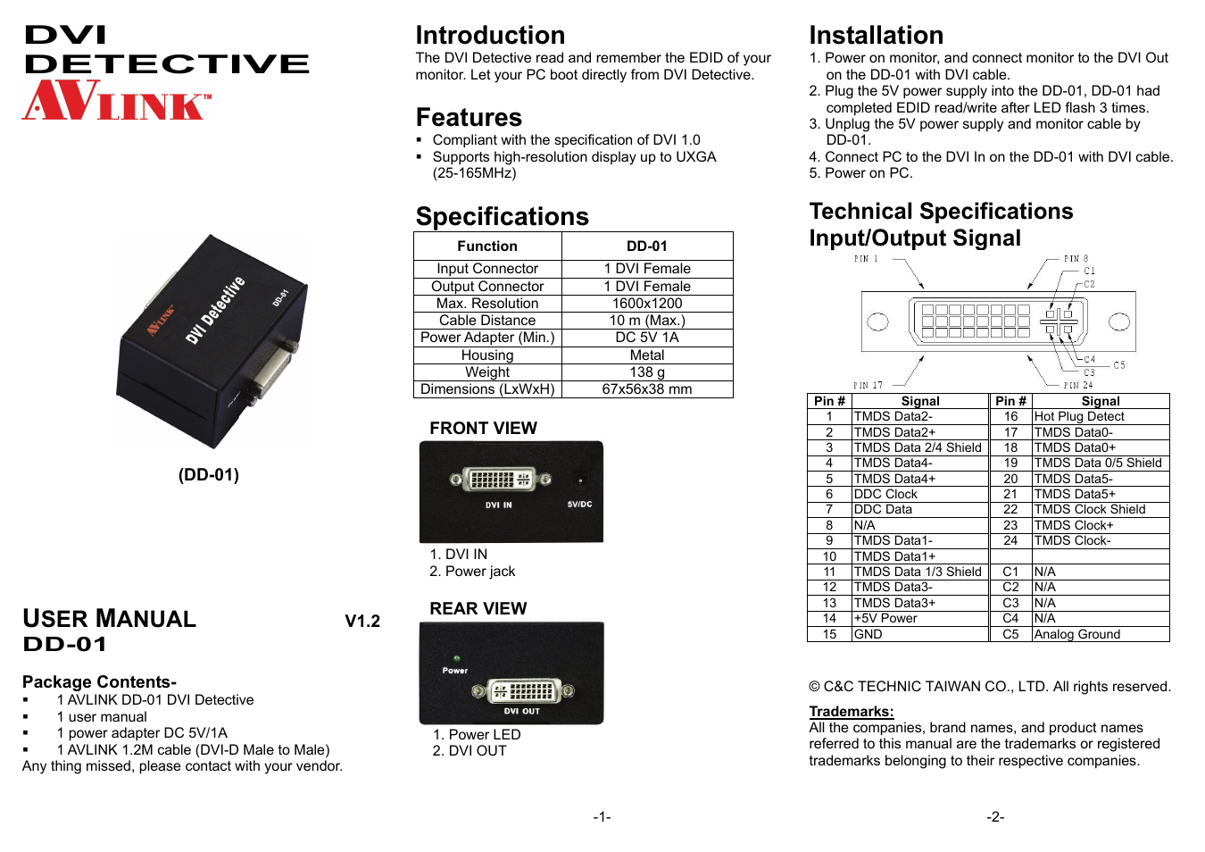 Avlink DD-01 User Manual | 1 page