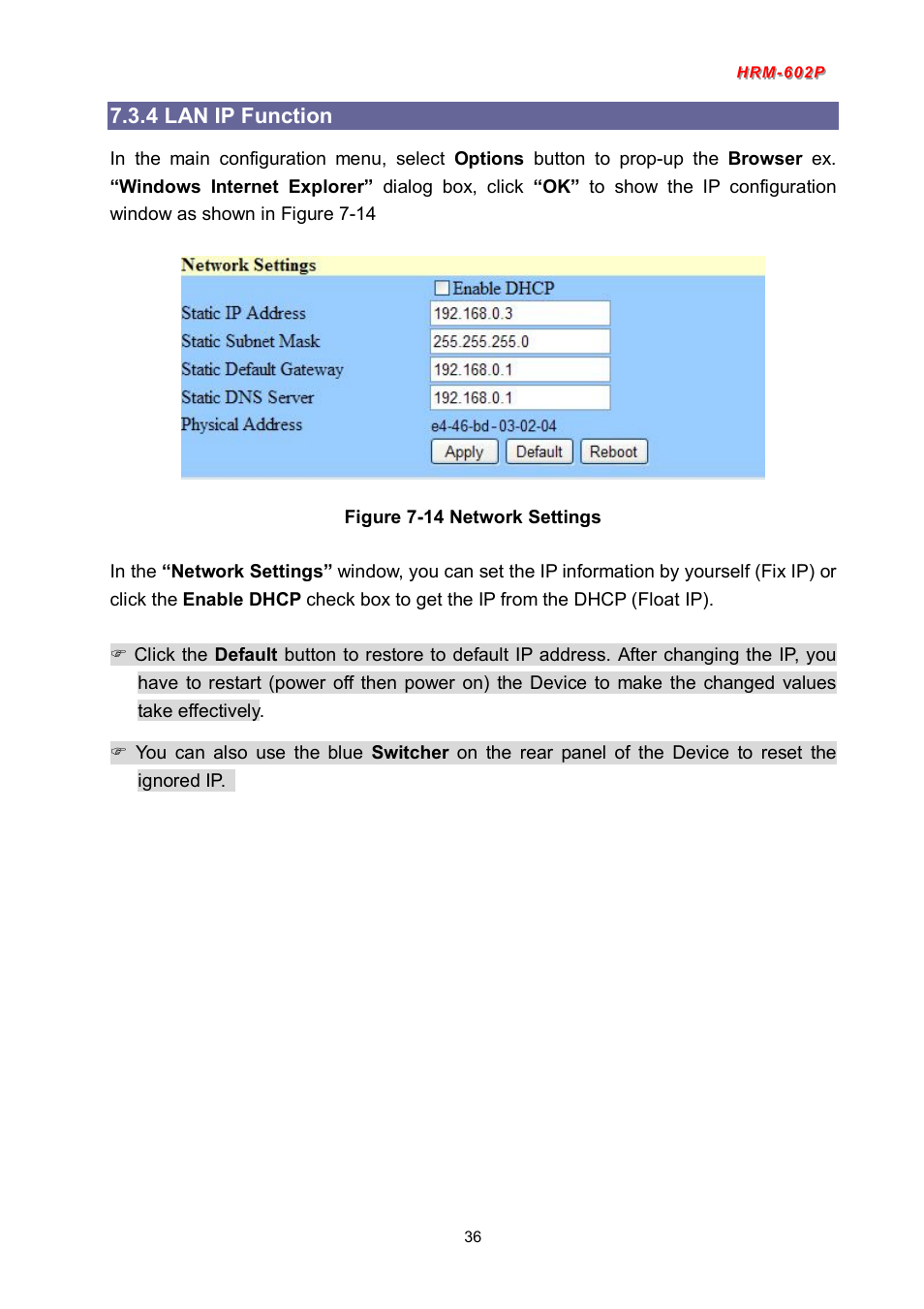 4 lan ip function | Avlink HRM-602P User Manual | Page 37 / 57