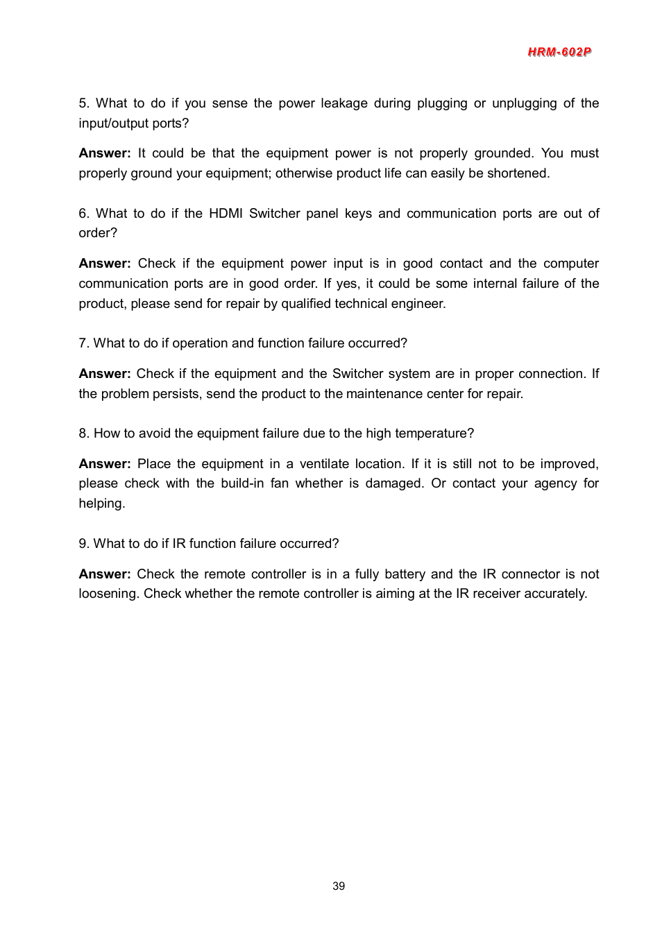 Avlink HRM-602P User Manual | Page 40 / 57