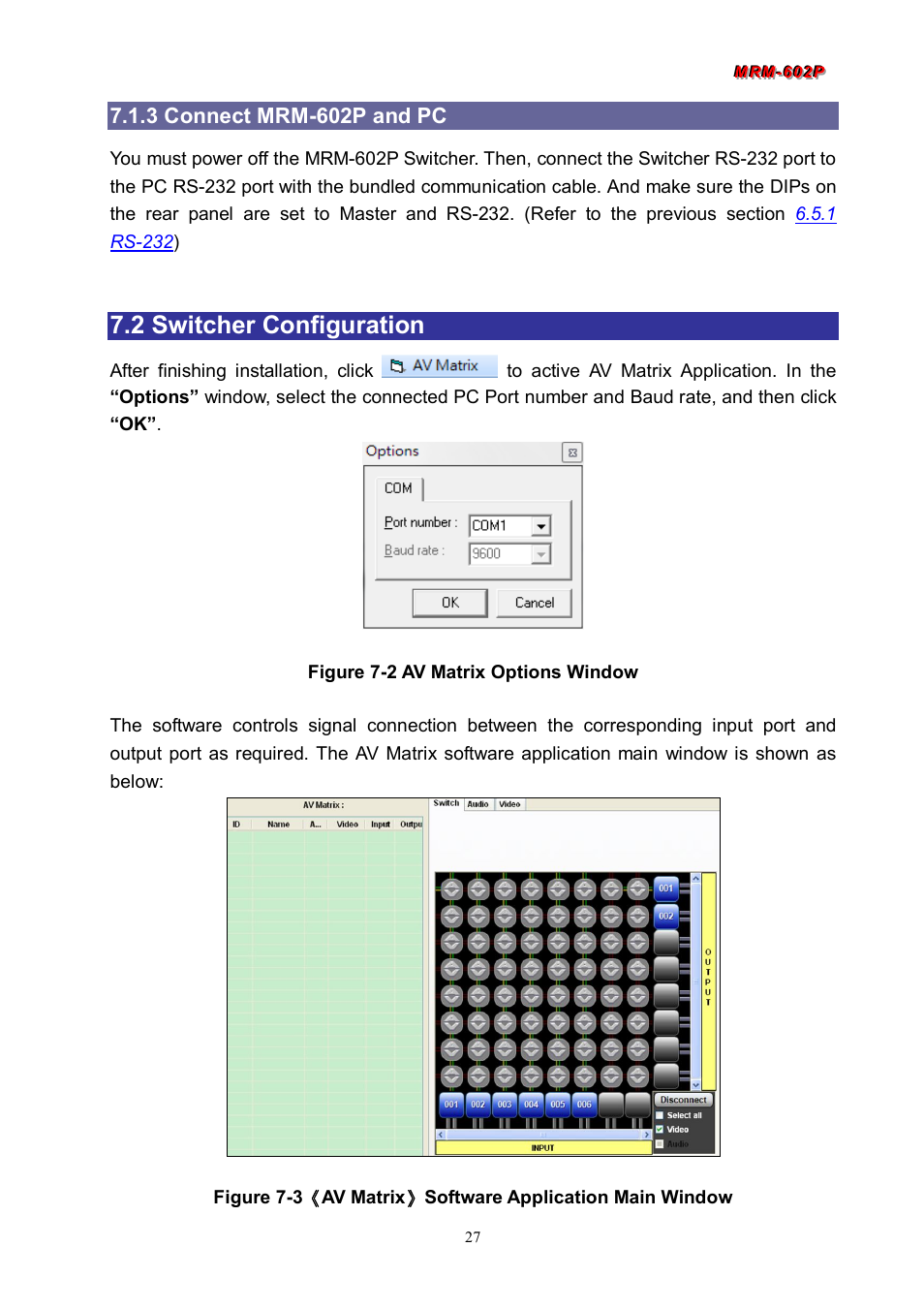 2 switcher configuration, 3 connect mrm-602p and pc | Avlink MRM-602P User Manual | Page 28 / 55