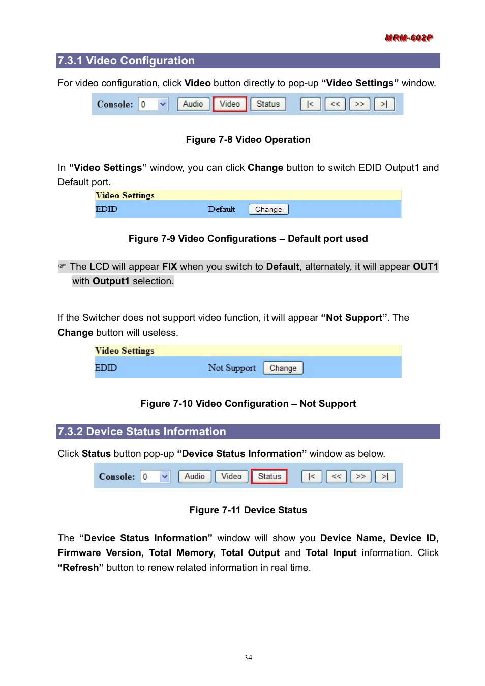1 video configuration, 2 device status information | Avlink MRM-602P User Manual | Page 35 / 55