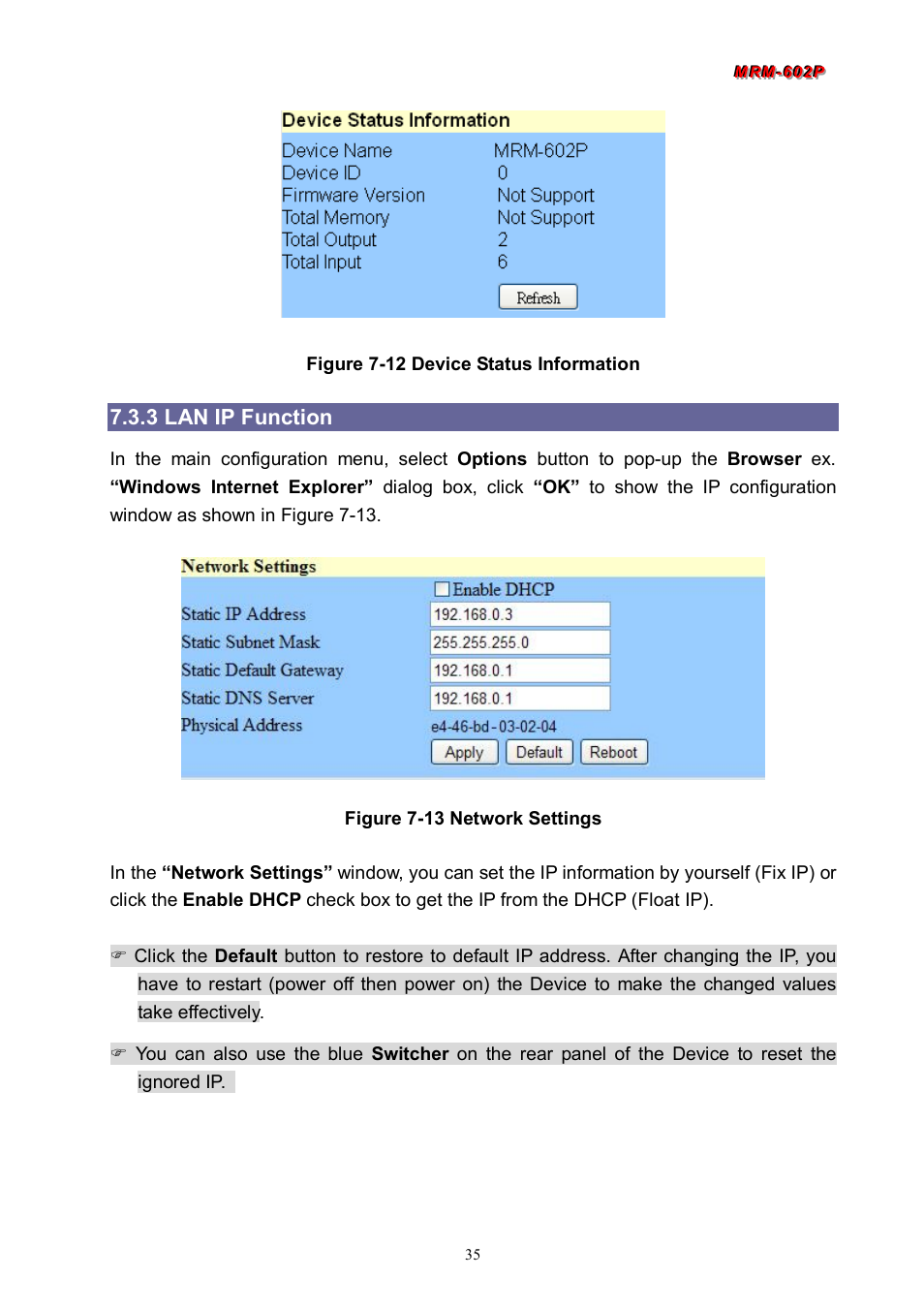 3 lan ip function | Avlink MRM-602P User Manual | Page 36 / 55