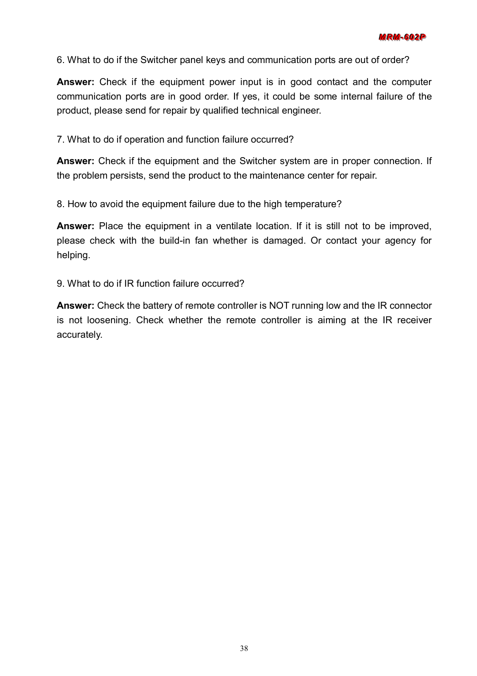 Avlink MRM-602P User Manual | Page 39 / 55