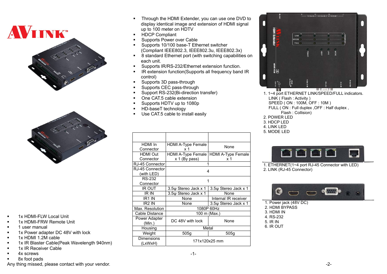 Avlink HDMI-FXW User Manual | 3 pages