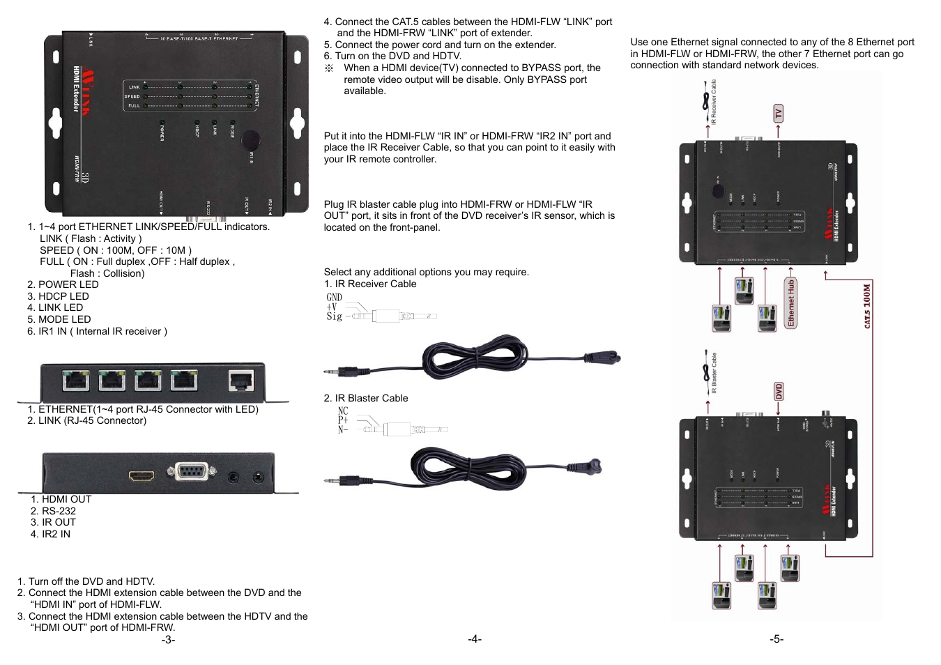 Installation, Ir receiver cable directions, Ir blaster cable directions | Additional options, Ethernet connect | Avlink HDMI-FXW User Manual | Page 2 / 3