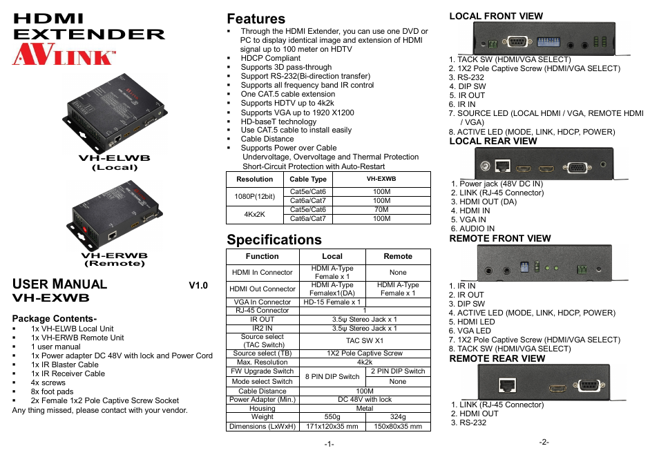 Avlink VH-EXWB User Manual | 3 pages
