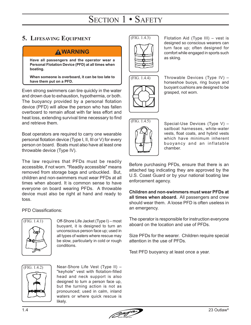 1 • s, Ection, Afety | Warning | Baja Marine Outlaw 23 User Manual | Page 14 / 82