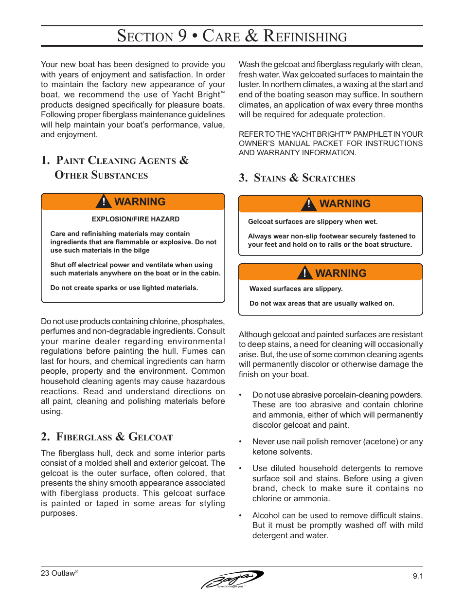 9 • c, Ection, Efinishing | Baja Marine Outlaw 23 User Manual | Page 77 / 82