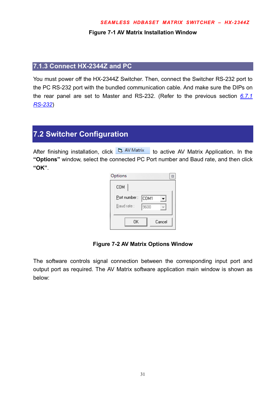 2 switcher configuration | Avlink HX-2344Z User Manual | Page 32 / 72